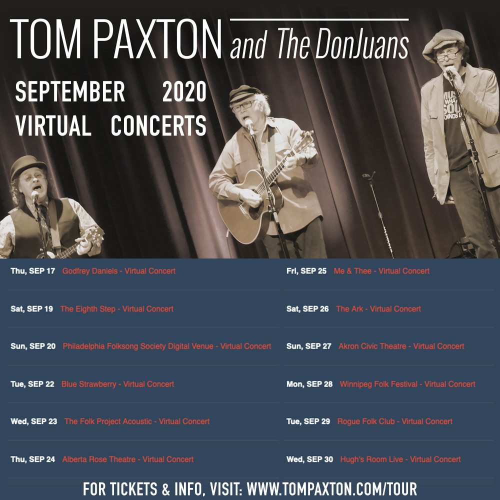 Tom Paxton & The DonJuans to perform online virtual concerts in September & October 2020